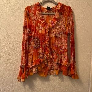 Orange Boho Sheer Paisley Tunic Top